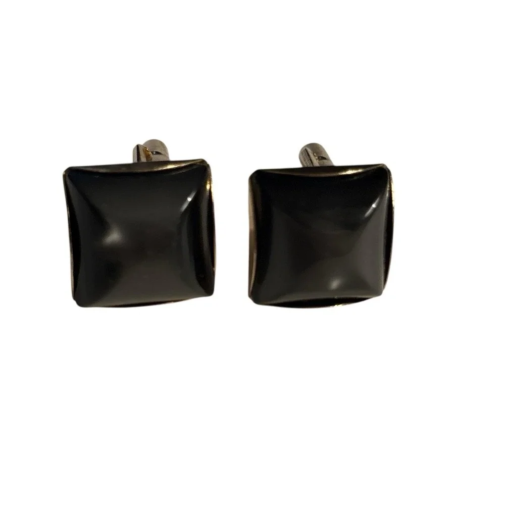 Dark Gray Square Cufflinks Men's Gold Tone Vintage Lucite Acrylic Formal Classic